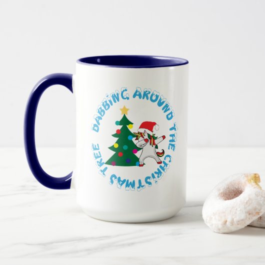 Unicorn rund um den Weihnachtsbaum Funny Tasse (Mit Donut)