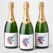 Unicorn Santa Hat Christmas T-Shirt (4) Schaumweinetikett (Flaschen)