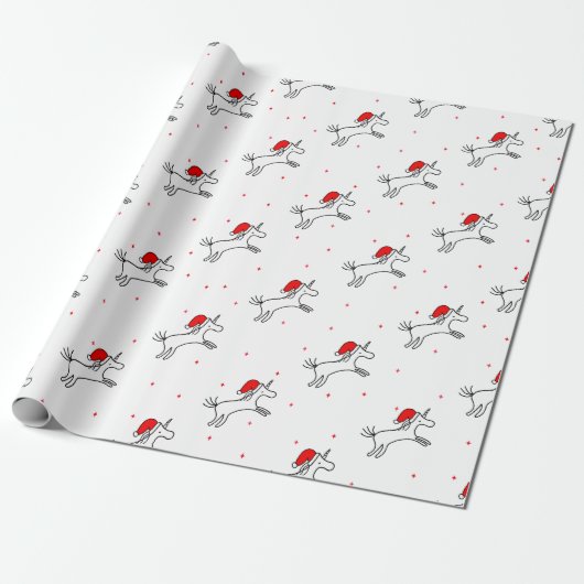 Unicorn Santa White Hintergrund Wrapping Paper Geschenkpapier (Ungerollt)