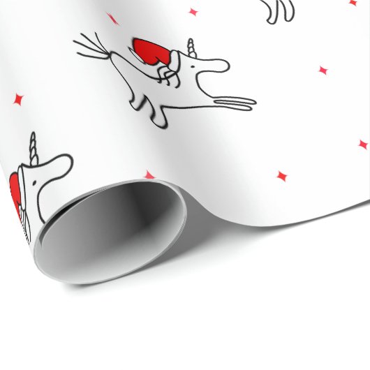 Unicorn Santa White Hintergrund Wrapping Paper Geschenkpapier (Rolleneckpunkt)