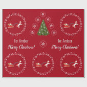 Unicorn Santa's Sleigh Personalize Name Merry Xmas Geschenkpapier (Flach)