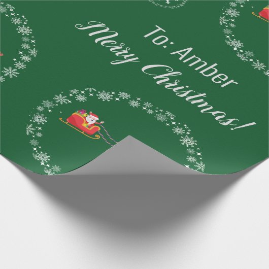 Unicorn Santa's Sleigh Personalize Name Merry Xmas Geschenkpapier (Ecke)