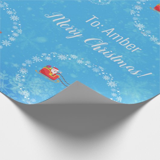 Unicorn Santa's Sleigh Personalize Name Merry Xmas Geschenkpapier (Ecke)