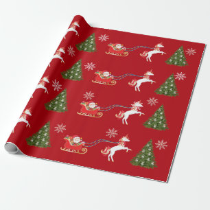 Unicorn Santa's Sleigh Snowflakes Weihnachtsbaum Geschenkpapier