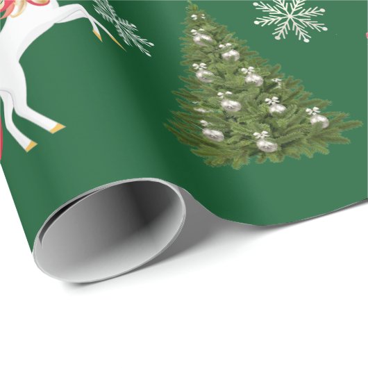 Unicorn Santa's Sleigh Snowflakes Weihnachtsbaum Geschenkpapier (Rolleneckpunkt)