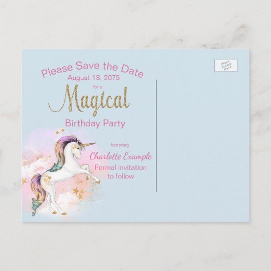 Unicorn-Save the Date Postkarten (Rückseite)