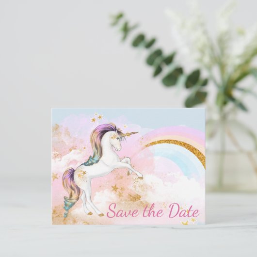 Unicorn-Save the Date Postkarten (Stehend Vorderseite)