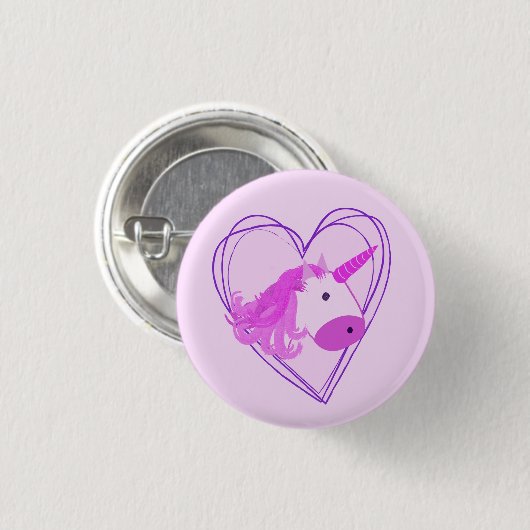 Unicorn Scribble Heart Valentine Button (Vorne & Hinten)