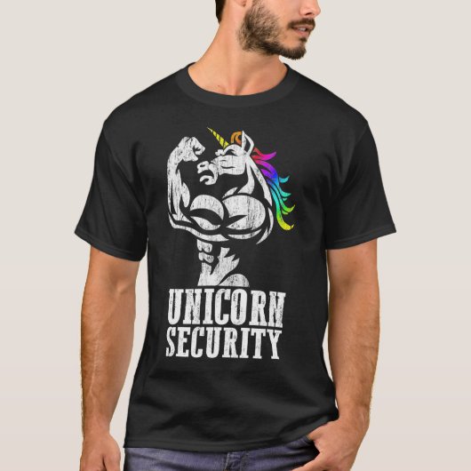 Unicorn Security Rainbow Muscle Manly Funny Gift T-Shirt (Vorderseite)