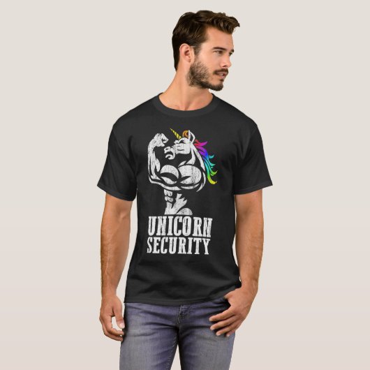 Unicorn Security Rainbow Muscle Manly Funny Gift T-Shirt (Vorne ganz)