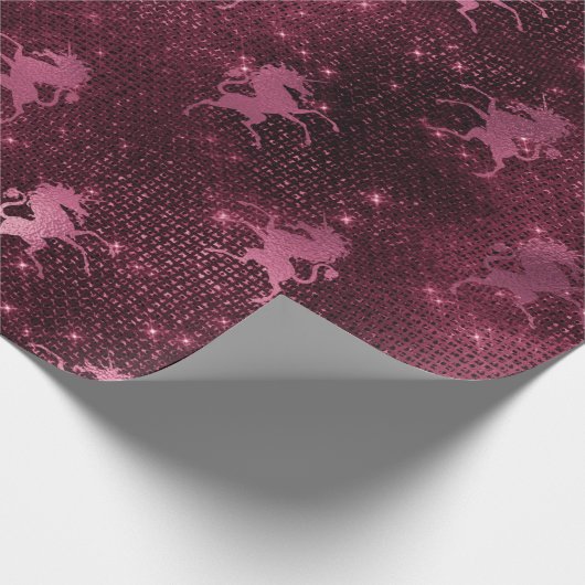 Unicorn Sequin Black Spark Marsal Glitzer Burgundy Geschenkpapier (Ecke)