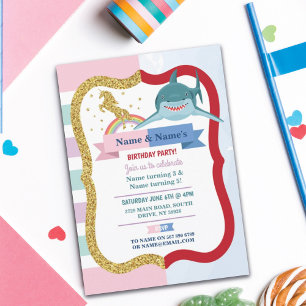 Unicorn & Shark Joint Boy Girl Birthday Einladung