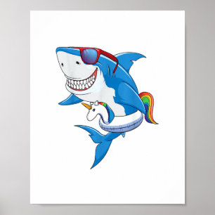 Unicorn Shark Pool Party Shirt Kinder Jungen Spaß Poster