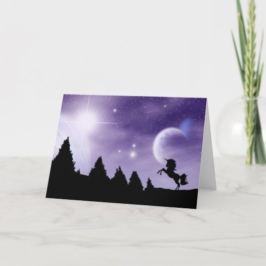 Unicorn Shilhouette mit Lila Himmel Karte (Vorderseite)