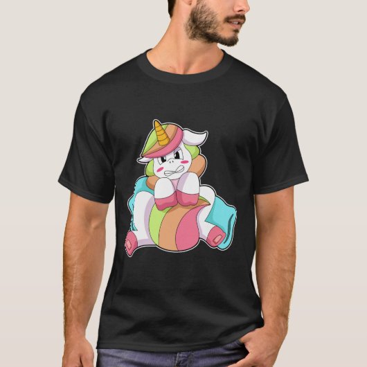 Unicorn Shy mit Kissen T-Shirt (Vorderseite)