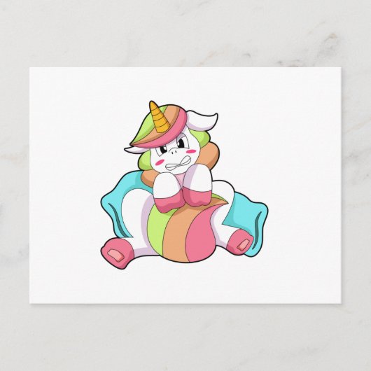 Unicorn Shy with Pillow Postkarte (Vorderseite)