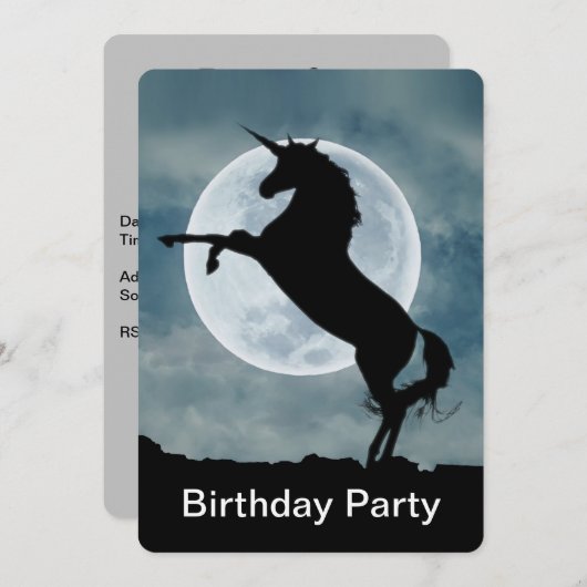 Unicorn Silhouette Full Moon Happy Birthday Party Einladung (Vorne/Hinten)