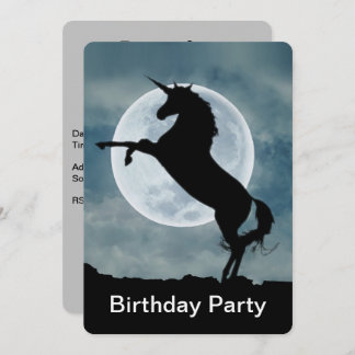 Unicorn Silhouette Full Moon Happy Birthday Party Einladung