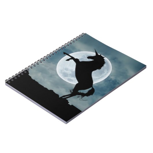 Unicorn Silhouette Full Moon Night Sky, ZKOA Notizblock (Linke Seite)