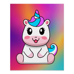 Unicorn Sitting Cartoon Poster