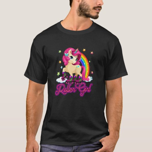Unicorn Skating Retro 70s 80s Roller Girl Rainbow T-Shirt (Vorderseite)