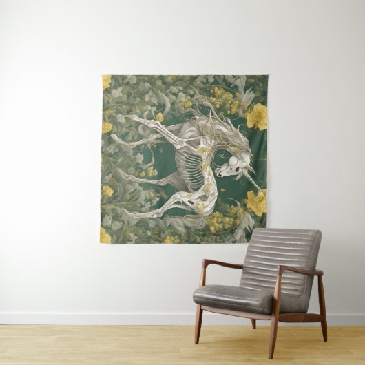 Unicorn Skelett in den gelben Blumen Wandteppich (Beispiel (Horizontal))