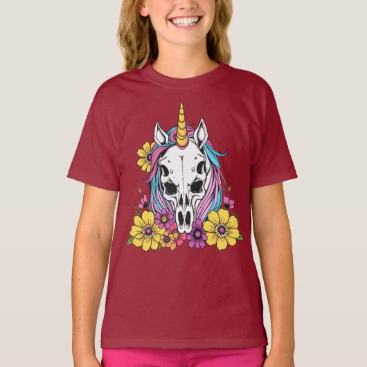 Unicorn Skull Flowers Pastel Goth Soft Grunge Goth T-Shirt (Vorderseite)