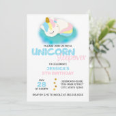 Unicorn Sleepover Kindergeburtstag Party Einladung (Stehend Vorderseite)