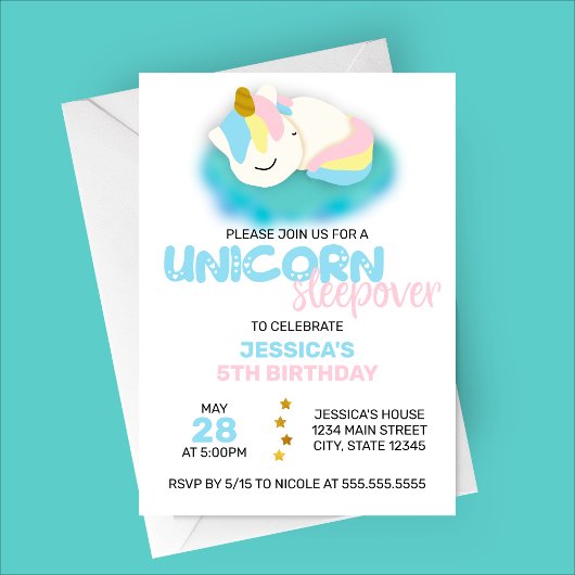 Unicorn Sleepover Kindergeburtstag Party Einladung