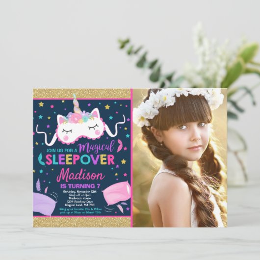 Unicorn Sleepover Party Einladung Slumber Party (Stehend Vorderseite)