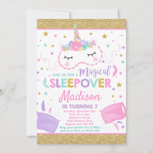 Unicorn Sleepover Party Einladung Slumber Party (Vorderseite)