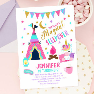 Unicorn Sleepover Party Geburtstag Einladung