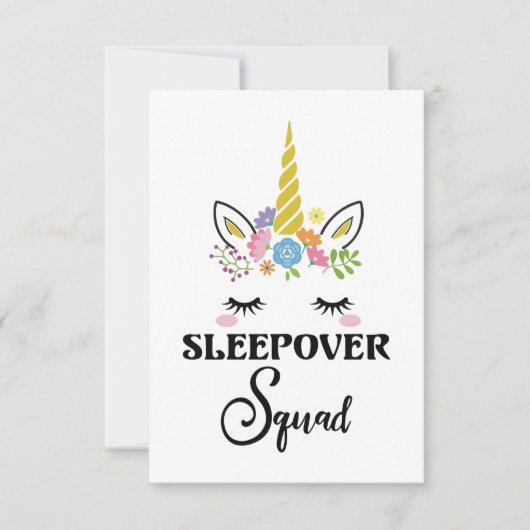 Unicorn Sleepover Squad Geburtstagssolumber Party Dankeskarte (Vorderseite)