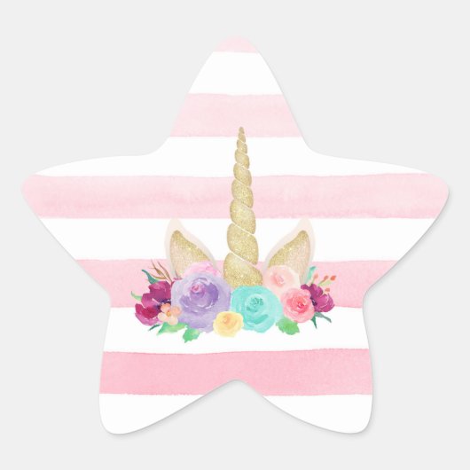 Unicorn Sleepy Floral Star Stickers (Vorderseite)