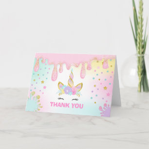 Unicorn Slime Thank You Card Unicorn Slime Party Dankeskarte