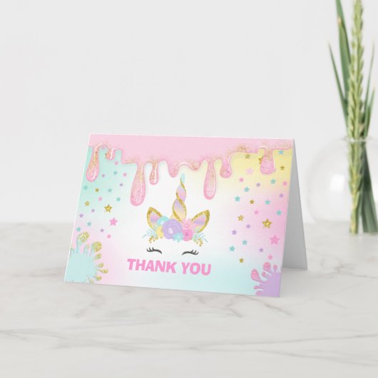 Unicorn Slime Thank You Card Unicorn Slime Party Dankeskarte (Vorderseite)