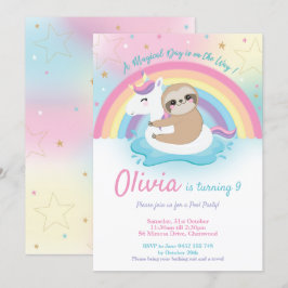 Unicorn Sloth Pool Party Geburtstag Einladung Girl