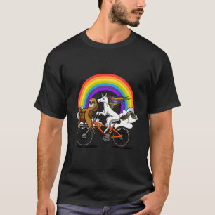 Unicorn Sloth Riding Bicycle Magische Regenbogenmä T-Shirt