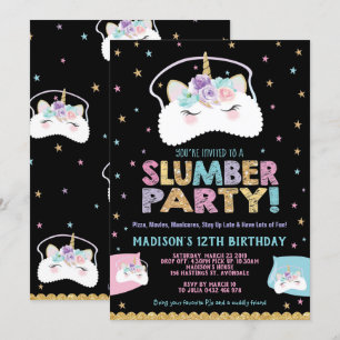 Unicorn Slumber Party Geburtstag Einladung Pajama