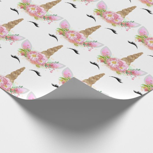 Unicorn Sparkl Glitzer Pink Gold Rose Weiß Geschenkpapier (Ecke)