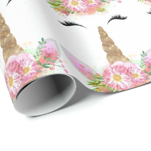 Unicorn Sparkl Glitzer Pink Gold Rose Weiß Geschenkpapier (Rolleneckpunkt)