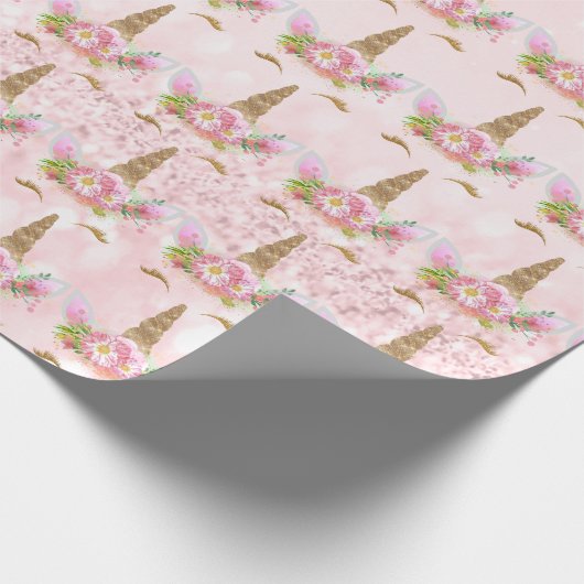 Unicorn Sparkl Glitzer Rosa Flora Geschenkpapier (Ecke)