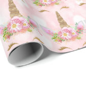 Unicorn Sparkl Glitzer Rosa Flora Geschenkpapier (Rolleneckpunkt)