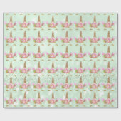 Unicorn Sparkl Glitzer Rosa Rose MInt Gold Floral Geschenkpapier (Flach)
