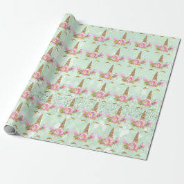 Unicorn Sparkl Glitzer Rosa Rose MInt Gold Floral Geschenkpapier