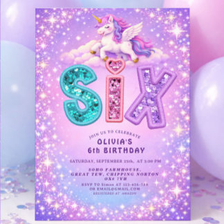 Unicorn Sparkle 6th Birthday  Girl Invitation Einladung