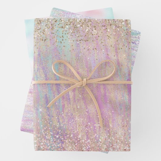 Unicorn Sparkle glitzernder Glitzer Goldregenbogen Geschenkpapier Set (Beispiel)