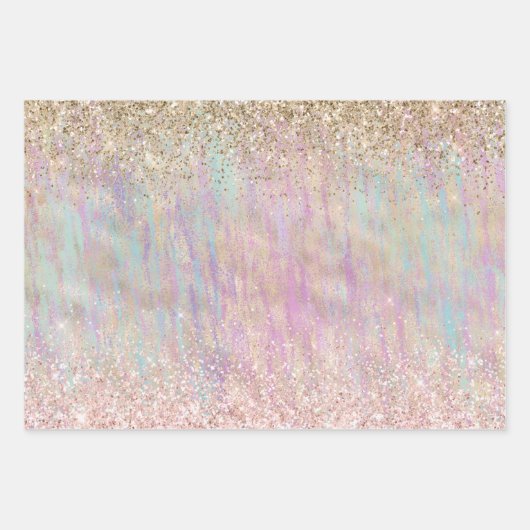 Unicorn Sparkle glitzernder Glitzer Goldregenbogen Geschenkpapier Set (Vorderseite)