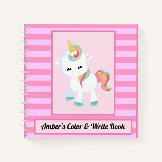 Unicorn Spaß Kinder Farbe & Buch Rosa Streifen (Vorderseite)