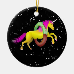 Unicorn sprang durch eine Doughnut Keramik Ornament